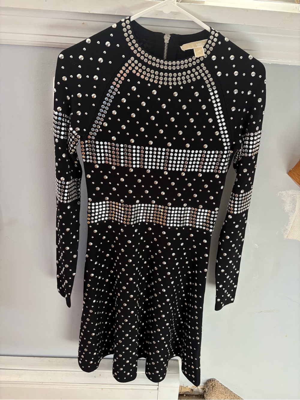 MICHAEL Michael Kors Black Long-Sleeve Studded Fit & Flare Dress